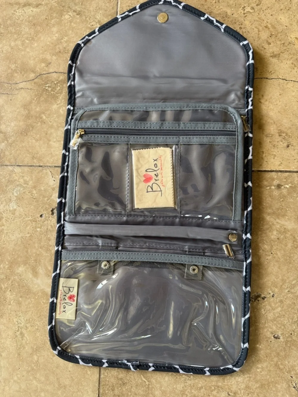 BRELOX ladies travel bag NWOT Navy and white mini compartments